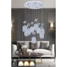 Avizemoda Motta 9'lu Power Ledli Kumandalı Modern Lüks Sarkıt Avize, 3 Renk: Sarı-beyaz-gün Işığı - Krom