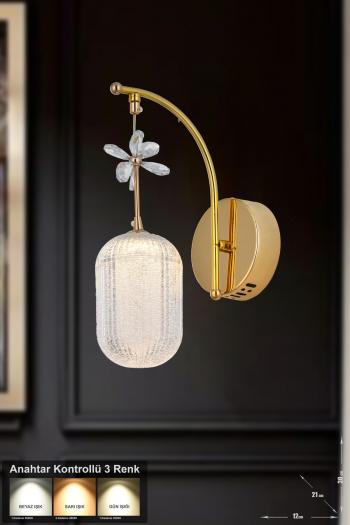 Avizemoda Motta Power Ledli Modern Lüks Duvar Aplik (3 RENK; SARI-BEYAZ-GÜN İŞIĞI) - Gold