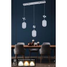 Avizemoda Motta 3'lü Power Ledli Kumandalı Modern Yemek Masası Üstü Avize, 3 Renk: Sarı-beyaz-gün Işığı -krom