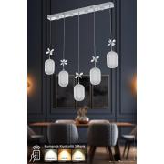 Avizemoda Motta 5'li Power Ledli Kumandalı Modern Yemek Masası Üstü Avize, 3 Renk: Sarı-beyaz-gün Işığı -krom