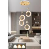 Avizemoda Ribera 4'lü Power Ledli Kumandalı Modern Lüks Sarkıt Avize, 3 Renk: Sarı-beyaz-gün Işığı - Gold