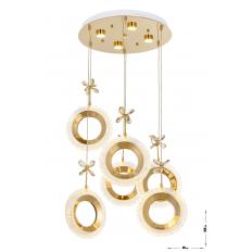 Avizemoda Ribera 6'lı Ledl Kumandalı Modern Lüks Sarkıt Avize, 3 Renk: Sarı-beyaz-gün Işığı - Gold
