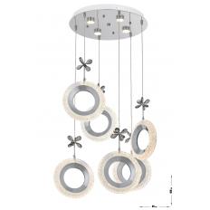 Avizemoda Ribera 6'lı Power Ledli Kumandalı Modern Lüks Sarkıt Avize, 3 Renk: Sarı-beyaz-gün Işığı - Krom
