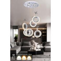 Avizemoda Ribera 6'lı Power Ledli Kumandalı Modern Lüks Sarkıt Avize, 3 Renk: Sarı-beyaz-gün Işığı - Krom