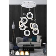 Avizemoda Ribera 8'li Power Ledli Kumandalı Modern Lüks Sarkıt Avize, 3 Renk: Sarı-beyaz-gün Işığı - Krom