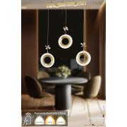 Avizemoda Ribera 3'lü Power Ledli Kumandalı Modern Yemek Masası Üstü Avize, 3 Renk: Sarı-beyaz-gün Işığı-gold