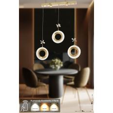 Avizemoda Ribera 3'lü Power Ledli Kumandalı Modern Yemek Masası Üstü Avize, 3 Renk: Sarı-beyaz-gün Işığı-gold