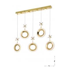 Avizemoda Ribera 5'li Power Ledli Kumandalı Modern Yemek Masası Üstü Avize, 3 Renk: Sarı-beyaz-gün Işığı-gold
