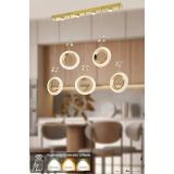 Avizemoda Ribera 5'li Power Ledli Kumandalı Modern Yemek Masası Üstü Avize, 3 Renk: Sarı-beyaz-gün Işığı-gold