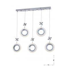 Avizemoda Ribera 5'li Power Ledli Kumandalı Modern Yemek Masası Üstü Avize, 3 Renk: Sarı-beyaz-gün Işığı-krom