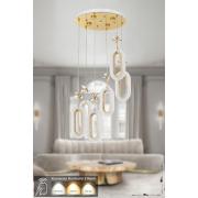 Avizemoda Sessi 6'li Power Ledli Kumandalı Modern Lüks Sarkıt Avize, 3 Renk: Sarı-beyaz-gün Işığı - Gold