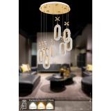 Avizemoda Sessi 8'li Power Ledli Kumandalı Modern Lüks Sarkıt Avize, 3 Renk: Sarı-beyaz-gün Işığı - Gold