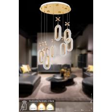 Avizemoda Sessi 8'li Power Ledli Kumandalı Modern Lüks Sarkıt Avize, 3 Renk: Sarı-beyaz-gün Işığı - Gold