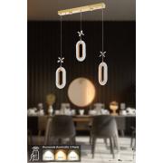 Avizemoda Sessi 3'lü Power Ledli Kumandalı Modern Yemek Masası Üstü Avize, 3 Renk: Sarı-beyaz-gün Işığı -gold