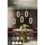 Avizemoda Sessi 5'li Power Ledli Kumandalı Modern Yemek Masası Üstü Avize, 3 Renk: Sarı-beyaz-gün Işığı- Krom