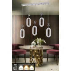 Avizemoda Sessi 5'li Power Ledli Kumandalı Modern Yemek Masası Üstü Avize, 3 Renk: Sarı-beyaz-gün Işığı- Krom
