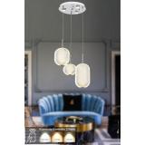 Avizemoda Torino 3'lü Power Ledli Kumandalı Modern Lüks Sarkıt Avize, 3 Renk: Sarı-beyaz-gün Işığı - Krom