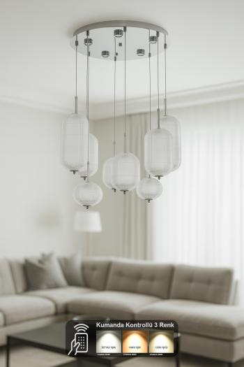 Avizemoda Torino 8'li Power Ledli Kumandalı Modern Lüks Sarkıt Avize, 3 Renk: Sarı-beyaz-gün Işığı - Krom