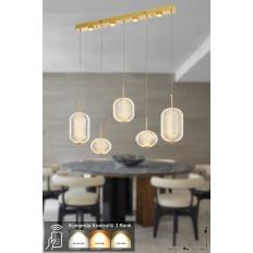 Avizemoda Torino 5'li Power Ledli Kumandalı Modern Yemek Masası Üstü Avize, 3 Renk: Sarı-beyaz-gün Işığı-gold