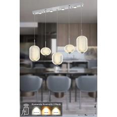Avizemoda Torino 5'li Power Ledli Kumandalı Modern Yemek Masası Üstü Avize, 3 Renk: Sarı-beyaz-gün Işığı-krom