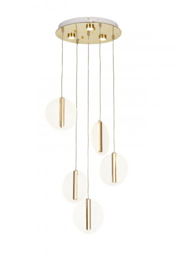 Avizemoda Lovena 5'Li Ledli Dim. Kumandalı Modern Lüks Sarkıt Avize (3 Renk Led; Sarı-Beyaz-Gün ışığı) - GOLD