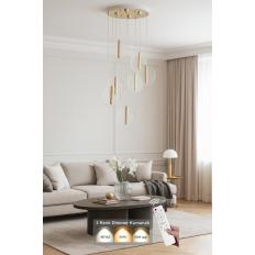 Avizemoda Lovena 7'Li Ledli Dim. Kumandalı Modern Lüks Sarkıt Avize (3 Renk Led; Sarı-Beyaz-Gün ışığı) - GOLD