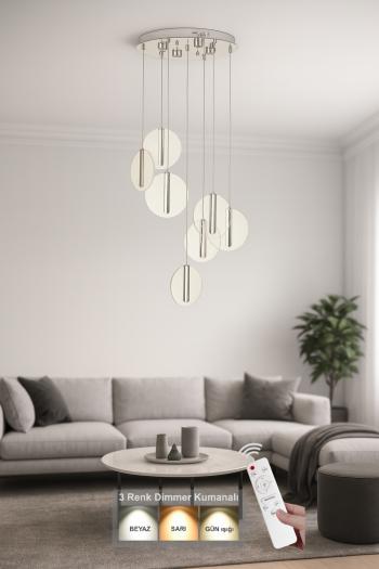 Avizemoda Lovena 7'Li Ledli Dim. Kumandalı Modern Lüks Sarkıt Avize (3 Renk Led; Sarı-Beyaz-Gün ışığı) - KROM