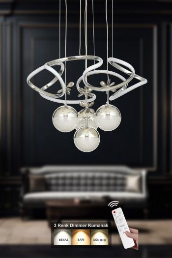 Avizemoda Helix 4'lü Power Ledli Dimmerli Kumandalı Modern Avize, 3 Renk: (sarı-beyaz-gün Işığı )- Krom