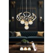 Avizemoda Elsa 4'lü Power Ledli Dimmerli Kumandalı Modern Avize, 3 Renk: (Sarı-beyaz-gün Işığı )- Gold