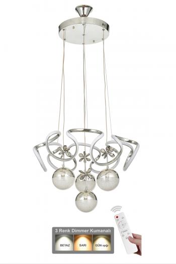 Avizemoda Elsa 4'lü Power Ledli Dimmerli Kumandalı Modern Avize, 3 Renk: (sarı-beyaz-gün Işığı )- Krom