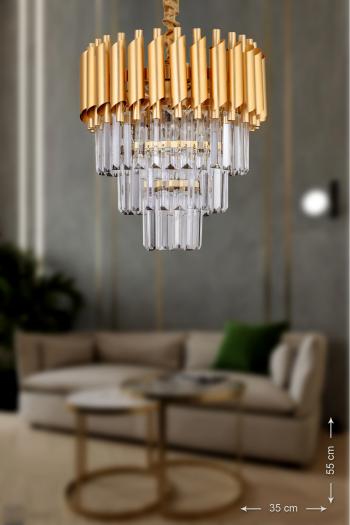 Avizemoda Palmira 35'lik Kristal Taşlı Lüks Avize - ( Sarı - Yaldız )