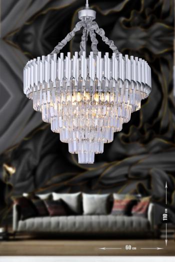 Avizemoda Palmira 60 cm'lik Kristal Taşlı Lüks Avize - (Gümüş-yaldız)