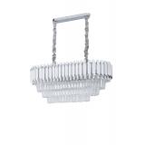 Avizemoda Palmira 75x35 Cm Kristal Taşlı Lüks 3 Katlı Yemek Masası Üstü Avize 6'lı - (Gümüş Yaldız)