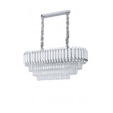 Avizemoda Palmira 75x35 Cm Kristal Taşlı Lüks 3 Katlı Yemek Masası Üstü Avize 6'lı - (Gümüş Yaldız)