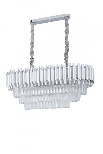 Avizemoda Palmira 75x35 Cm Kristal Taşlı Lüks 3 Katlı Yemek Masası Üstü Avize 6'lı - (Gümüş Yaldız)