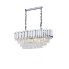 Avizemoda Palmira 75x35 Cm Kristal Taşlı Lüks 3 Katlı Yemek Masası Üstü Avize 6'lı - (Gümüş Yaldız)