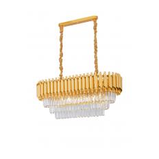 Avizemoda Palmira 75x35 Cm Kristal Taşlı Lüks 3 Katlı Yemek Masası Üstü Avize 6'lı - (Sarı Yaldız)