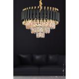 Avizemoda Palmira 45'lik Prizma Kesim Kristal Taşlı Lüks Avize - (siyah-gold)