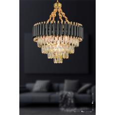Avizemoda Palmira 55'lik Prizma Kesim Kristal Taşlı Lüks Avize - (siyah-gold)