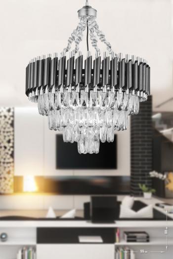 Avizemoda Palmira 55'lik Prizma Kesim Kristal Taşlı Lüks Avize - (siyah-krom)
