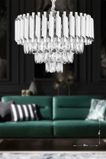 Avizemoda Palmira 45'lik Prizma Kesim Kristal Taşlı Lüks Avize - (gümüş-yaldız)