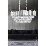 Avizemoda Palmira 75x35 Cm'lik 3 Katlı Prizma Kesim Kristal Taşlı Lüks Avize 6'lı - (gümüş-yaldız)