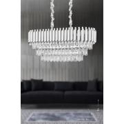 Avizemoda Palmira 75x35 Cm'lik 3 Katlı Prizma Kesim Kristal Taşlı Lüks Avize 6'lı - (gümüş-yaldız)