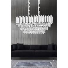 Avizemoda Palmira 75x35 Cm'lik 3 Katlı Prizma Kesim Kristal Taşlı Lüks Avize 6'lı - (gümüş-yaldız)