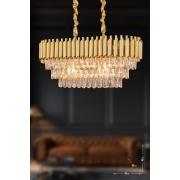 Avizemoda Palmira 75x35 Cm'lik 3 Katlı Prizma Kesim Kristal Taşlı Lüks Avize 6'lı - (sarı-yaldız)