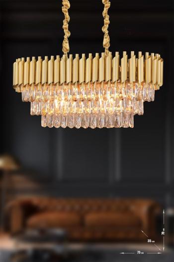 Avizemoda Palmira 75x35 Cm'lik 3 Katlı Prizma Kesim Kristal Taşlı Lüks Avize 6'lı - (sarı-yaldız)