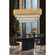 Avizemoda Palmira 75x35 Cm'lik 3 Katlı Prizma Kesim Kristal Taşlı Lüks Avize 6'lı - (sarı-yaldız)