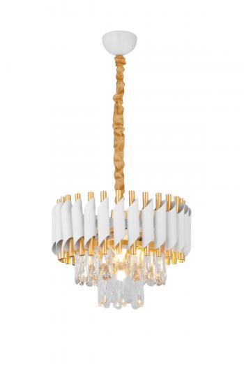 Avizemoda Palmira 35 lik Prizma Kesim Kristal Taşlı Lüks Salon Avize - (Beyaz Gold)