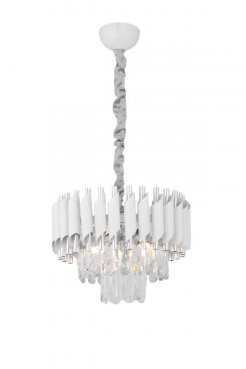 Avizemoda Palmira 35 lik Prizma Kesim Kristal Taşlı Lüks Salon Avize - (Beyaz Krom)