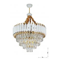 Avizemoda Palmira 55'lik Prizma Kesim Kristal Taşlı Lüks Salon Avize - (Beyaz-Gold)